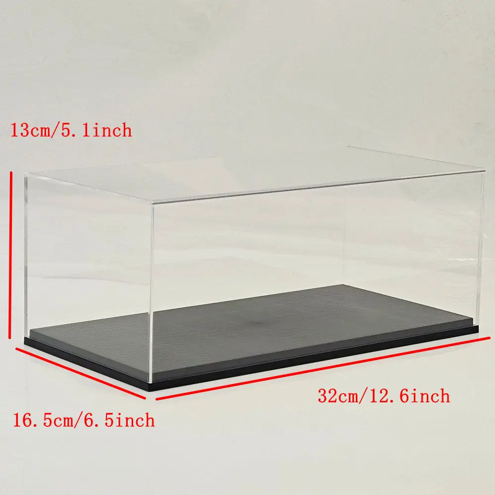 

1:18 Car Model Acrylic Display Box Transparent Dustproof Cover Carbon Fiber Stripe Base