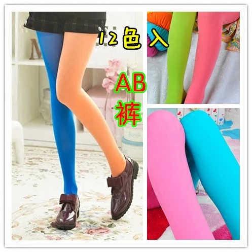 Women European‑Style Harajuku Velvet Pantyhose, Candy Color Spliced AB Mismatched Asymmetrical Colorful One‑Piece Tights