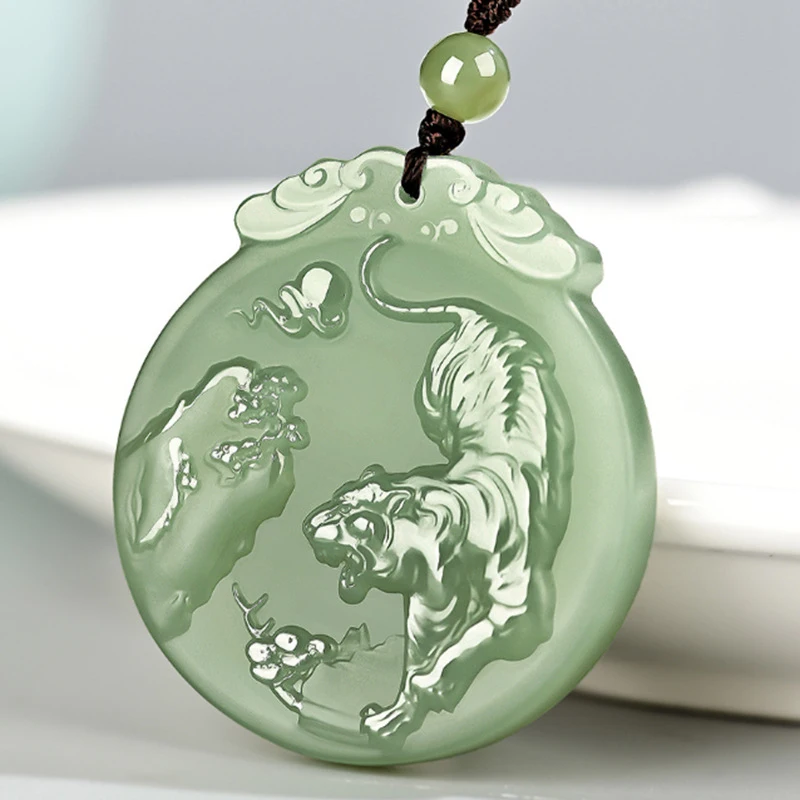 

Hetian , , zodiac pendant, Year of Tiger jade ornament, lake green