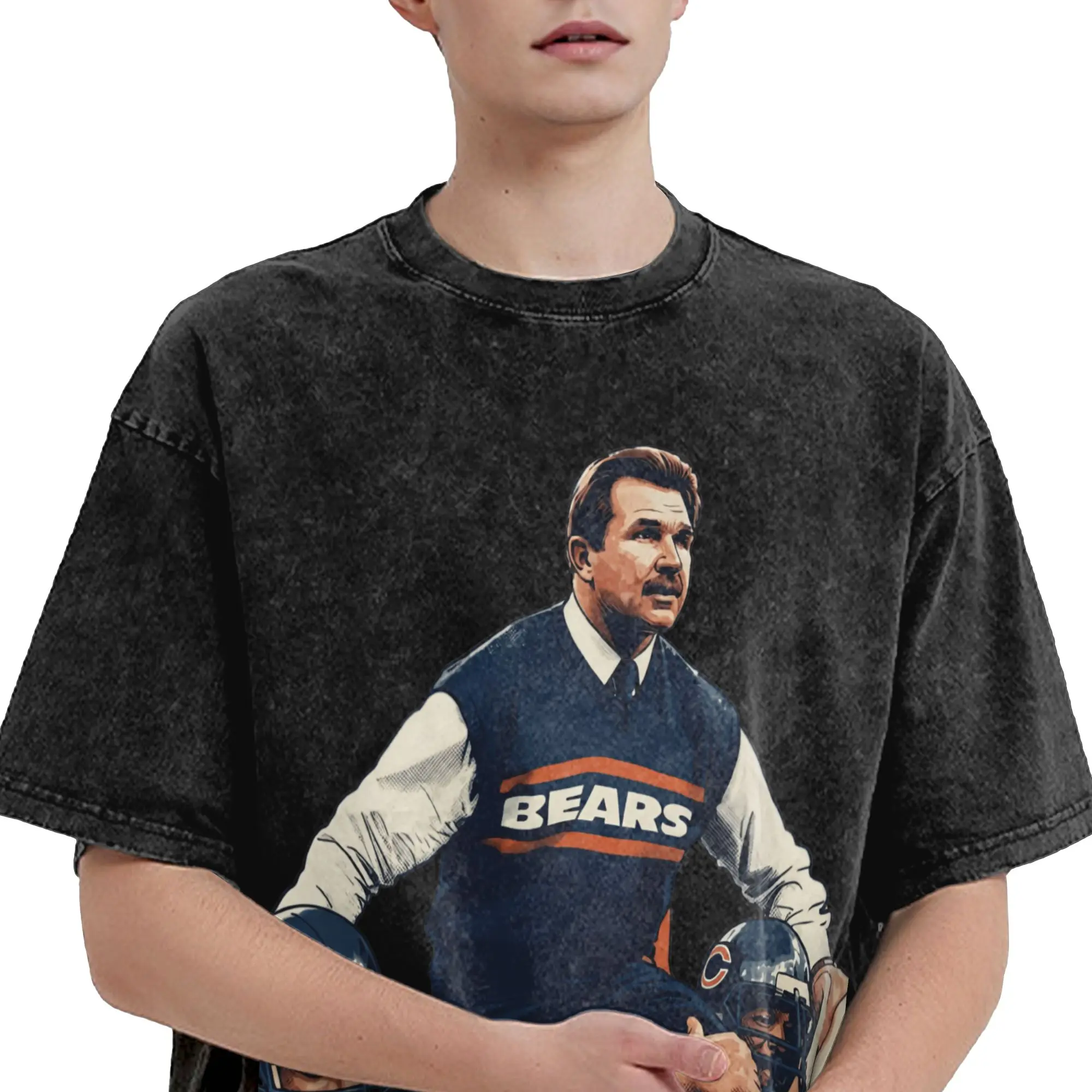 Harajuku Washed Shirt RIP Mike Ditka  Outfit Retro T Shirt Oversize  Streetwear Short Sleeve Summer Tees