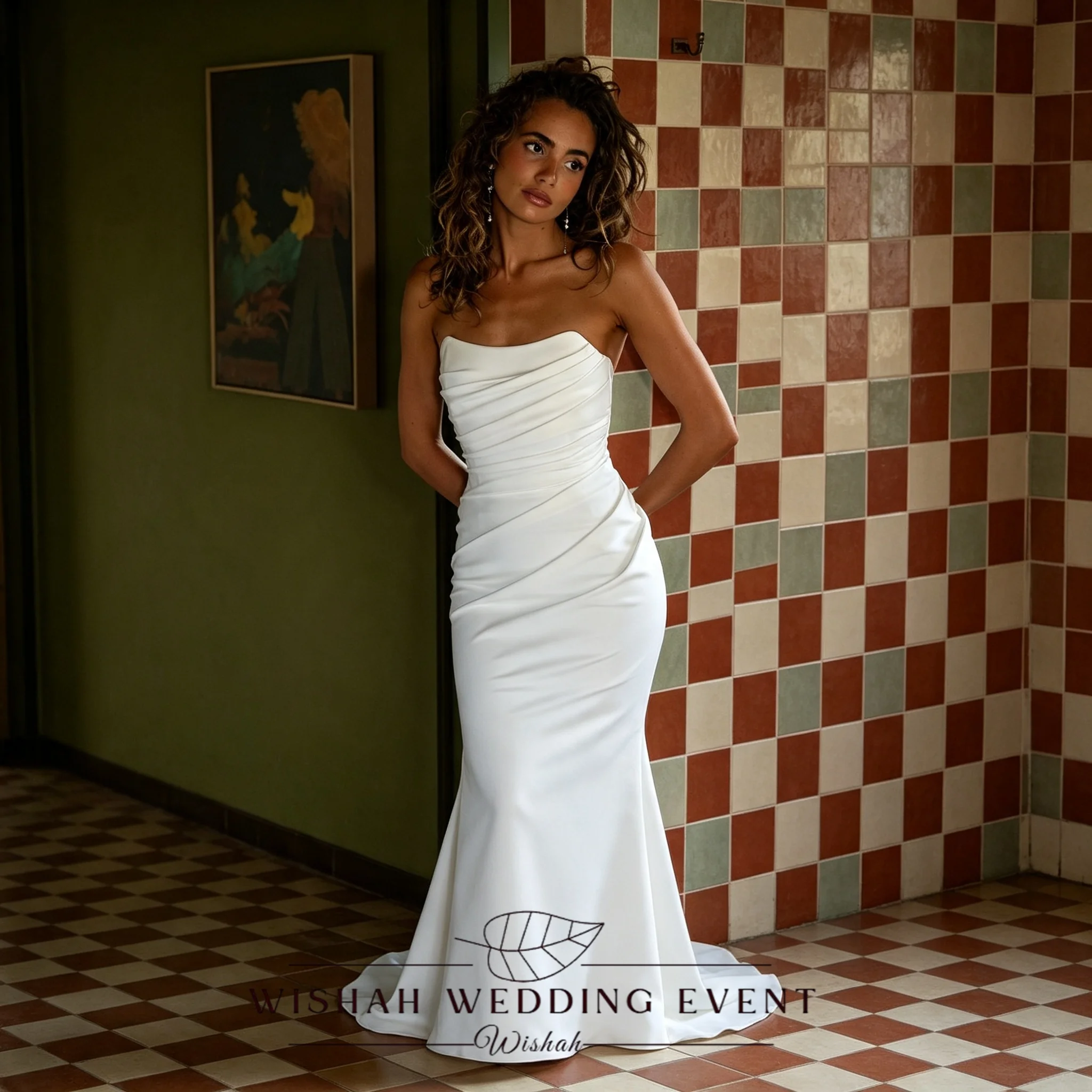 Wishah Customized Exquisite 2026 Simple Mermaid crepe Weeding Dress Starpless Sleeveles Backless Floor Length Lvory Bridal Gowns