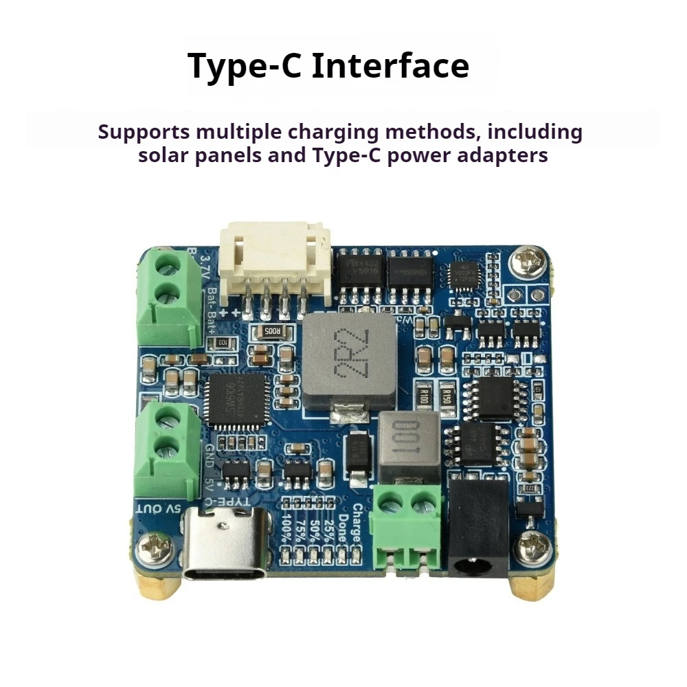 Solar Power Manager Module Support 6V-24V Solar Panel and Type-C Power Adapter 5V/3A Regulated Output for Raspberry Pi/Arduino