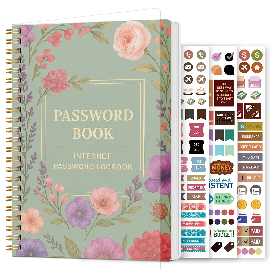A5 Password Book with 3 Sheets Stickers,Internet Account and Website Login Organizer,Perfect Password for Managing Cybersecurity