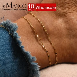 eManco 10PCS Fine Stainless Steel Fish Lips Chain Anklet Women's Summer Beach Foot Jewelry Leg Minimalist Anklet Wholesale