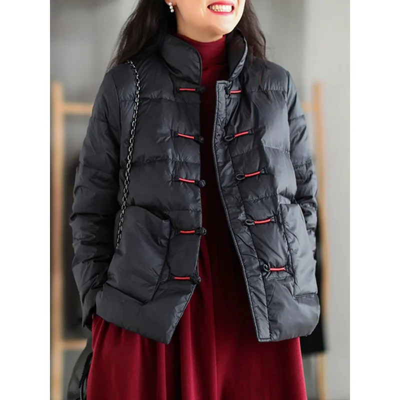 2025 New Winter Warm White Duck Down Coat Women Vintage Slim Short Jacket Female Autumn Embroidery Casual Basic Parkas Women's