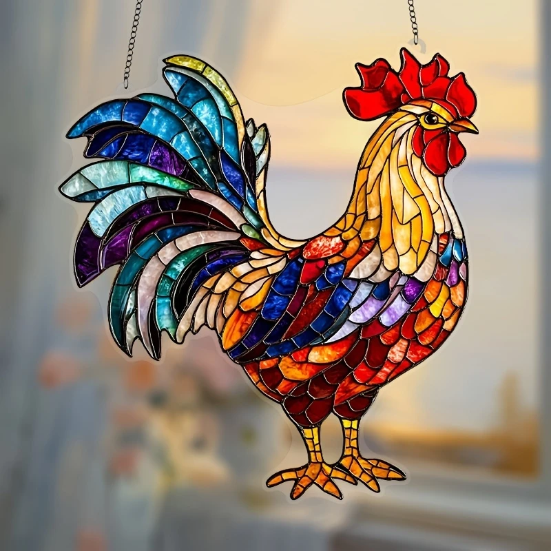 2D Acrylic Flat-printed Animal Flying Green-headed Duck Rooster Sun Catcher Farmhouse Home Decor Pendant Animal Lover Gift