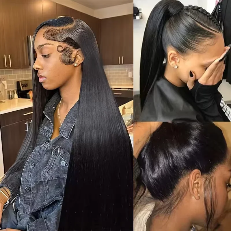 30인치 360 풀 레이스 가발 스트레이트 인모 가발 200% 밀도 HD 레이스 프론탈 가발 100% 인모 레미 레이스 프론트 프리 플러킹 가발