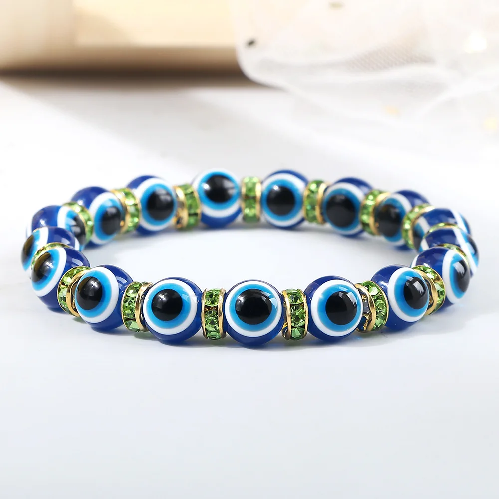 Turkish Evil Eye Bracelets for Men Women, Good Luck Glass Crystal Bracelet, Handmade Jewelry,10mm Blue Eye Bead Stretch Bracelet