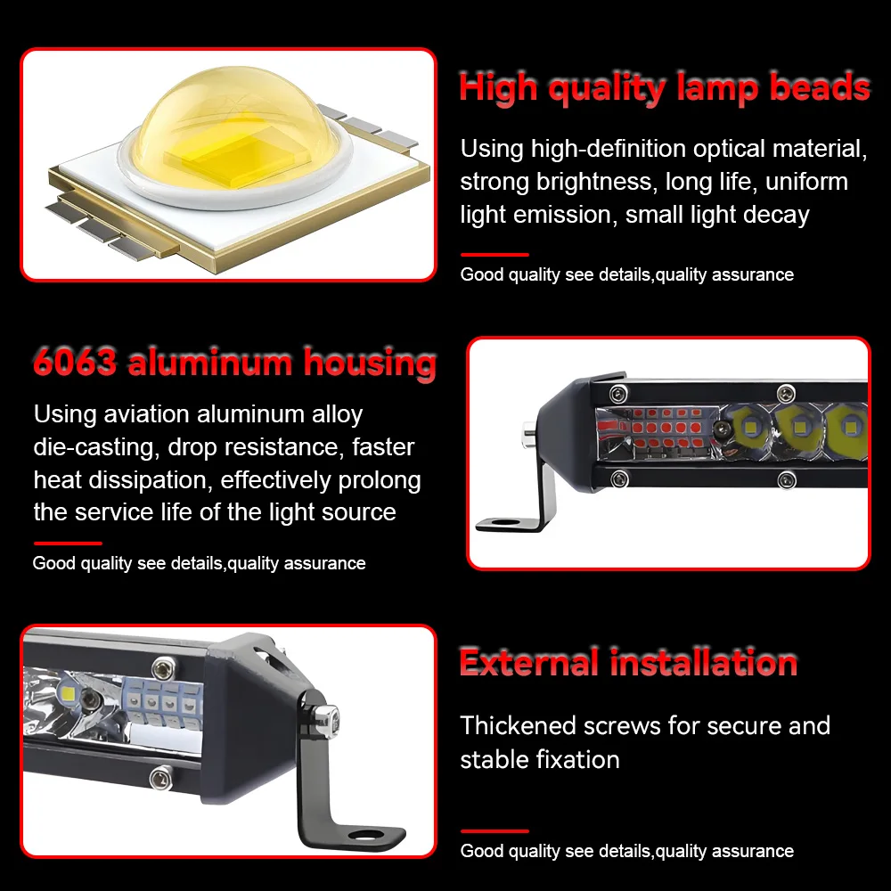 Ultraflache Arbeitslichtleiste 7 Zoll LED-Kombi 4x4 Offroad LED-Lichtleiste für Traktor, Boot, 4WD, 4x4-Lkw, ATV, Scheinwerfer, Seitenlichter – Detail 6