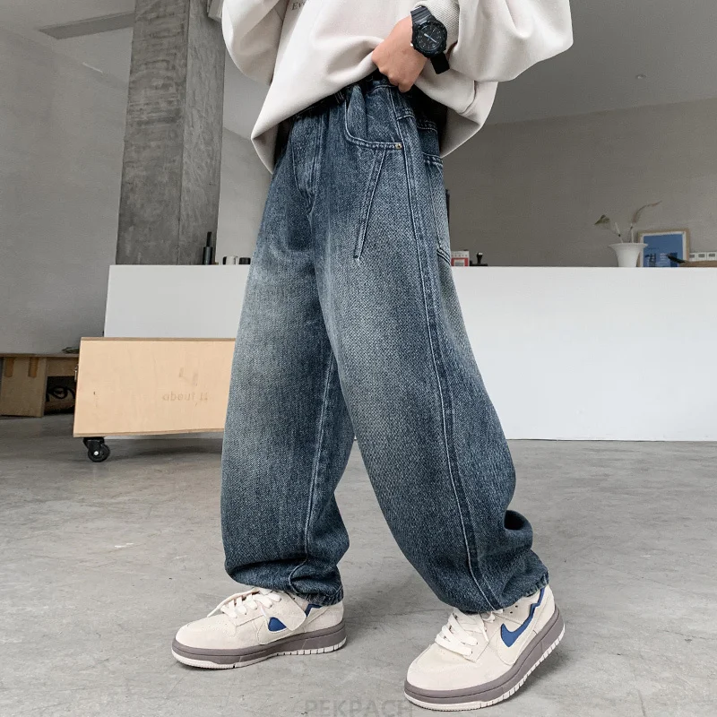 New Stylish Kids Luxury Y2K Carpenter Baggy Jeans for Teen Boys Casual Spring Autumn Denim Pants Children Fashion Wide Trousers