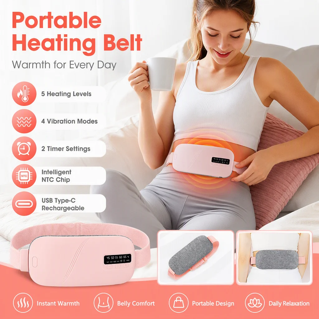 Electric Heated Abdominal Massage Belt, 5 Heat Levels 4 Vibration Modes with Timer, Warm Massage Belt for Women‘s Comfort