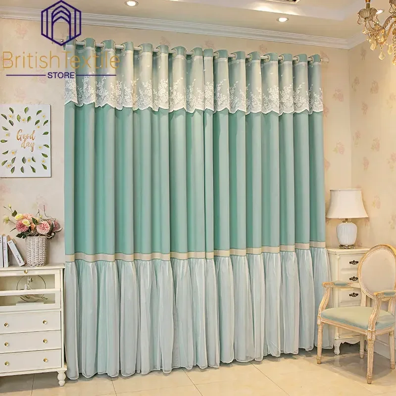 Korean Curtains for Living Dining Room Bedroom Girl Thickened Light Luxury Princess Style Custom Finished Lace Skirt White Tulle