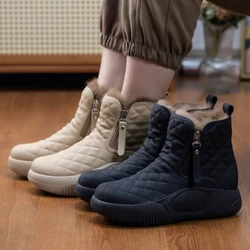 Women Winter Cotton Shoes Fleece Platform Warm Snow Boots Casual Non-slip Side Zipper Solid Color Flats Botas De Invierno Mujer