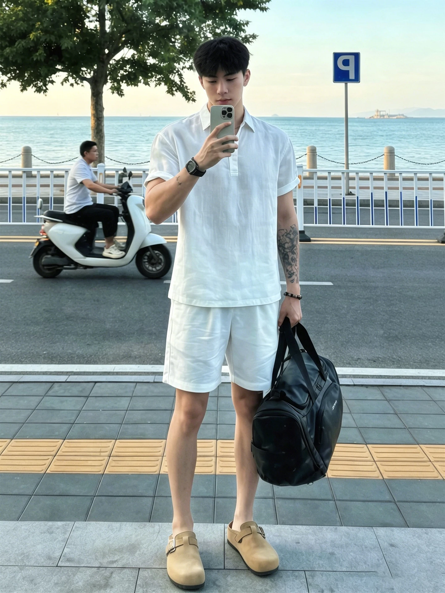 

White Linen Shirt Short Sleeve Set Men Summer Thin Style Breathable Fashionable Men's Clothing Whole Set Teenager Suitable