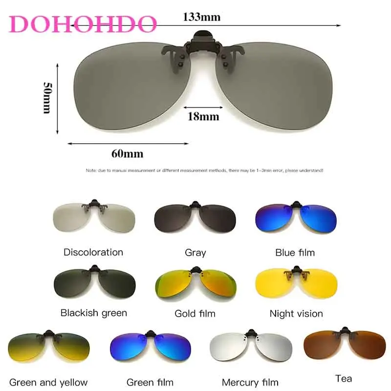 DOHOHDO 2022 Polarized Photochromic Flip Up Pilot Lens Driving Night Vision Glasses UV400 Clip On Sunglasses Lenses Anti Glare