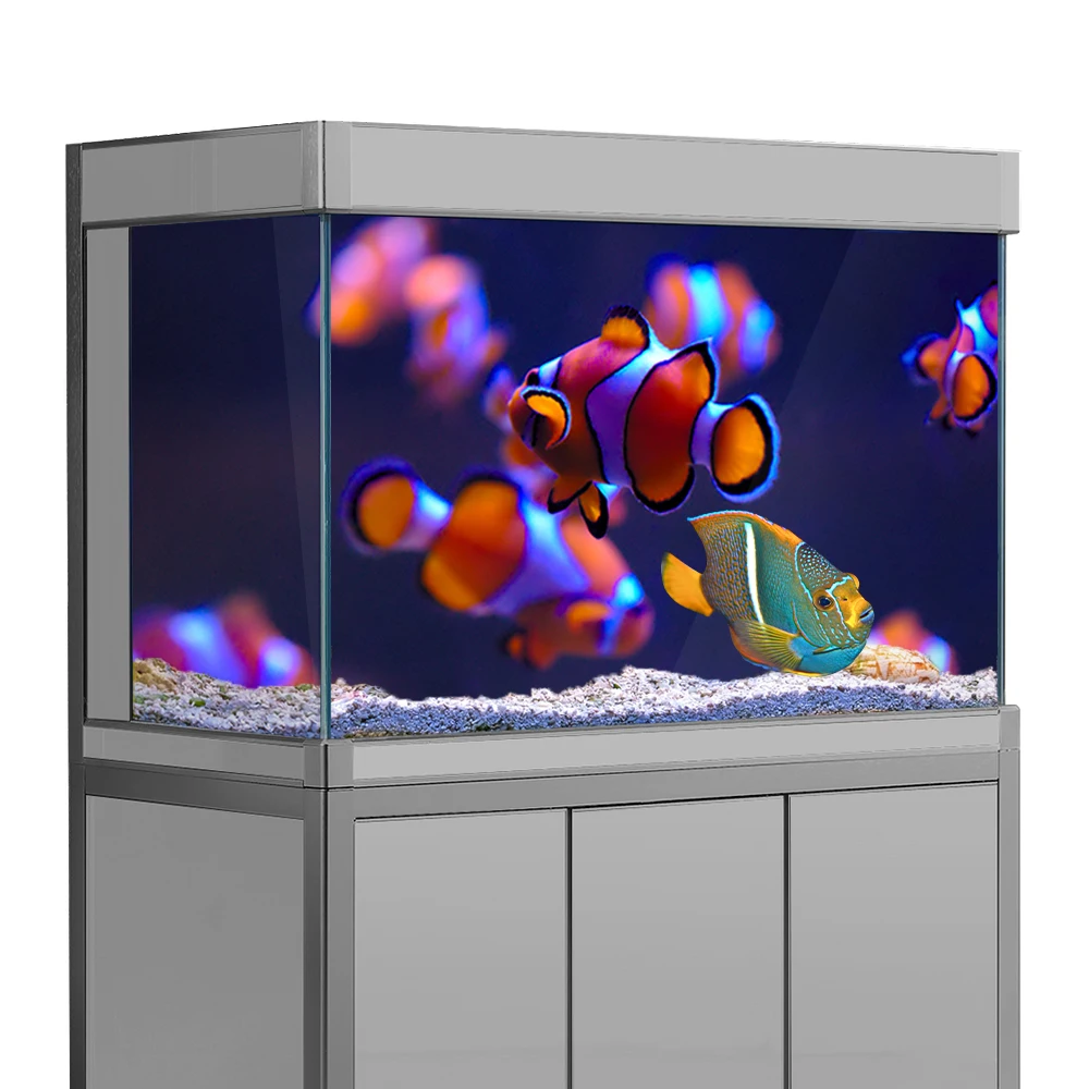 Aquarium Background Sticker, Clown Fish Nemo Seabed HD Printing Wallpaper Fish Tank Backdrop Decorations PVC Landscape Poster