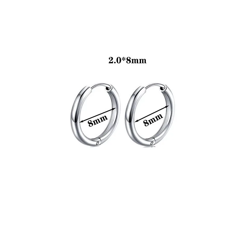 1pair 2.0mm Line 8mm-20mm Stainless Steel Hoop Earrings For Women Piercing Jewelry Earring Prevent Allergy Wholesale