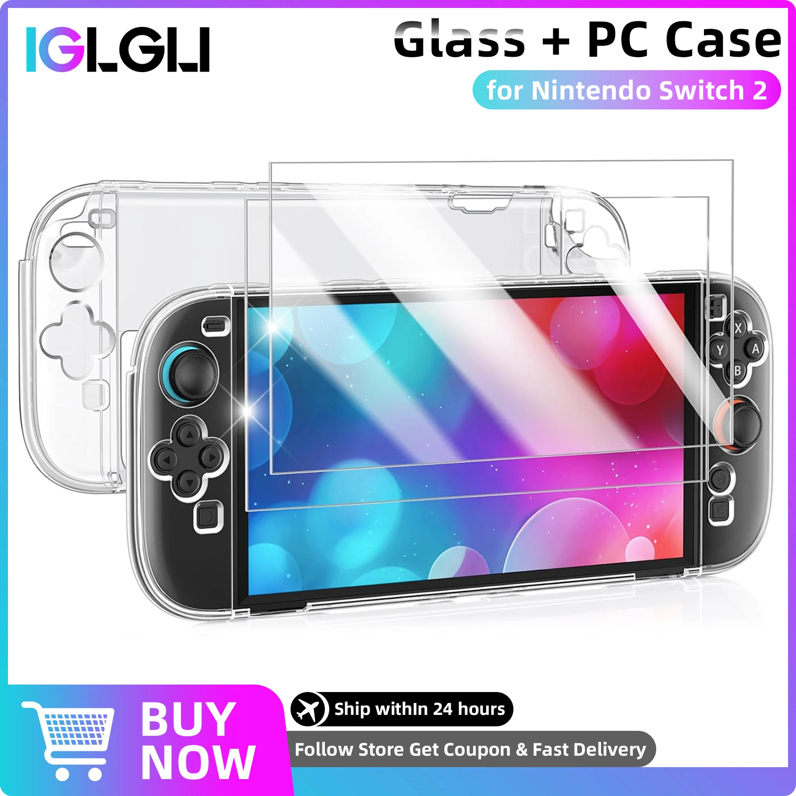 

2-in-1 Glass+Case for Nintendo Switch 2 Screen Protector Tempered Glass & Hard PC Protective Cover for Switch2 Accessories Kit
