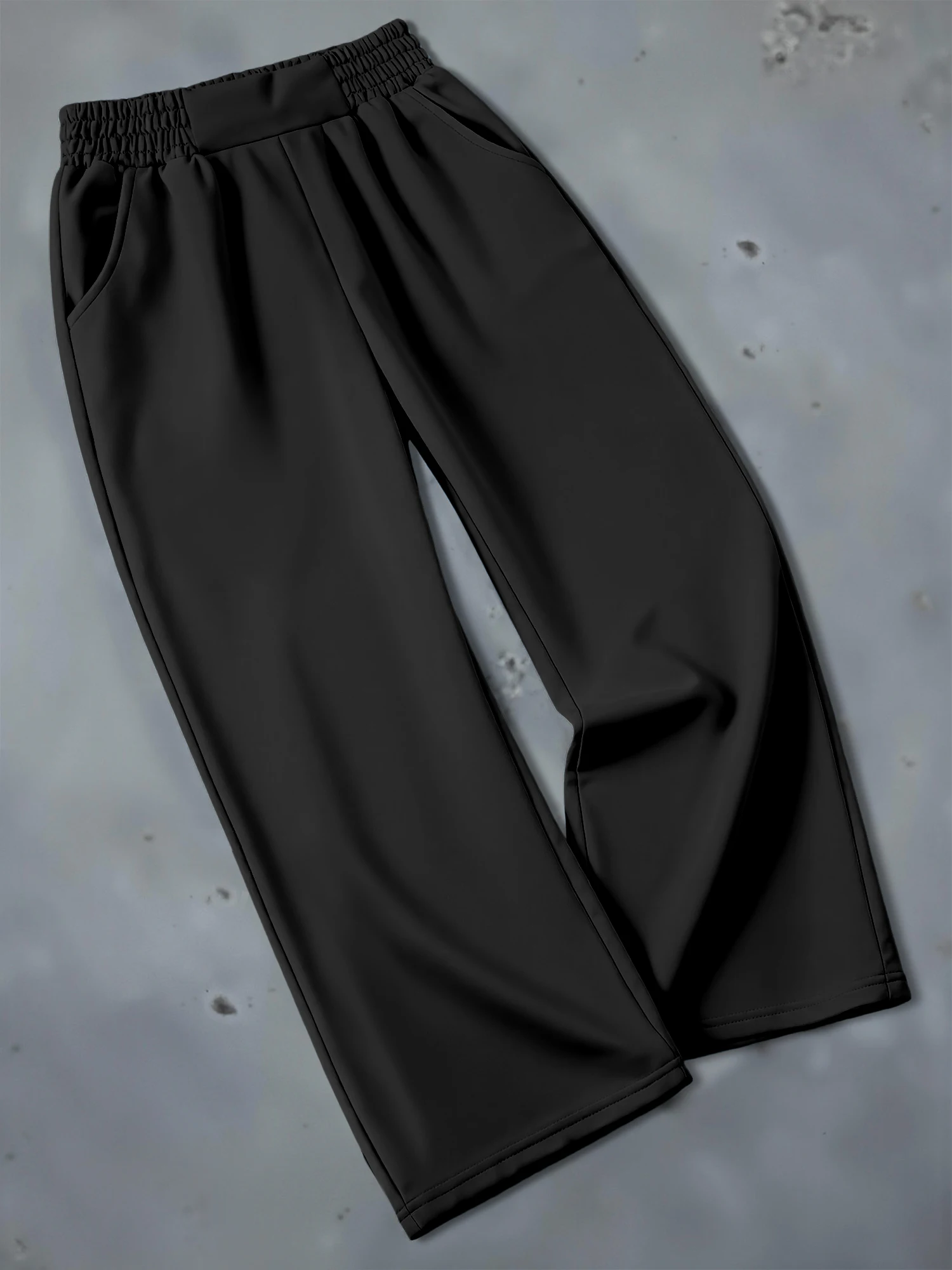 Pantalon ample à taille haute pour femmes, jambes larges, taille élastique à smock, pantalon de survêtement confortable, couleur unie, pantalon décontracté