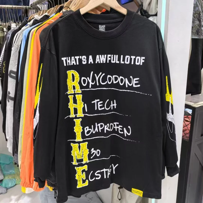 

Long Sleeve RHIME That's A Awful Lot of Cough Syrup T Shirt Men Women 1:1 QR Code Print Tag Tee Flame Print Sleeve T-shirt Tops