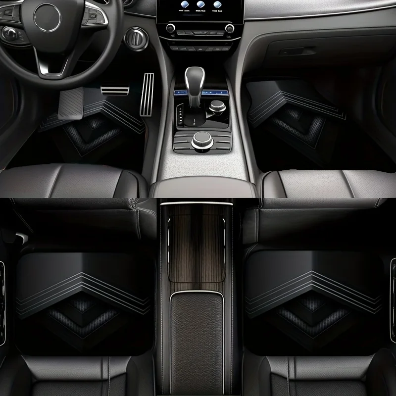4pcs Black And Gray Minimalist Geometric Style Car Floor Mats, Tech Mecha-Inspired Wear-Resistant And Non-Slip Universal Car Mat