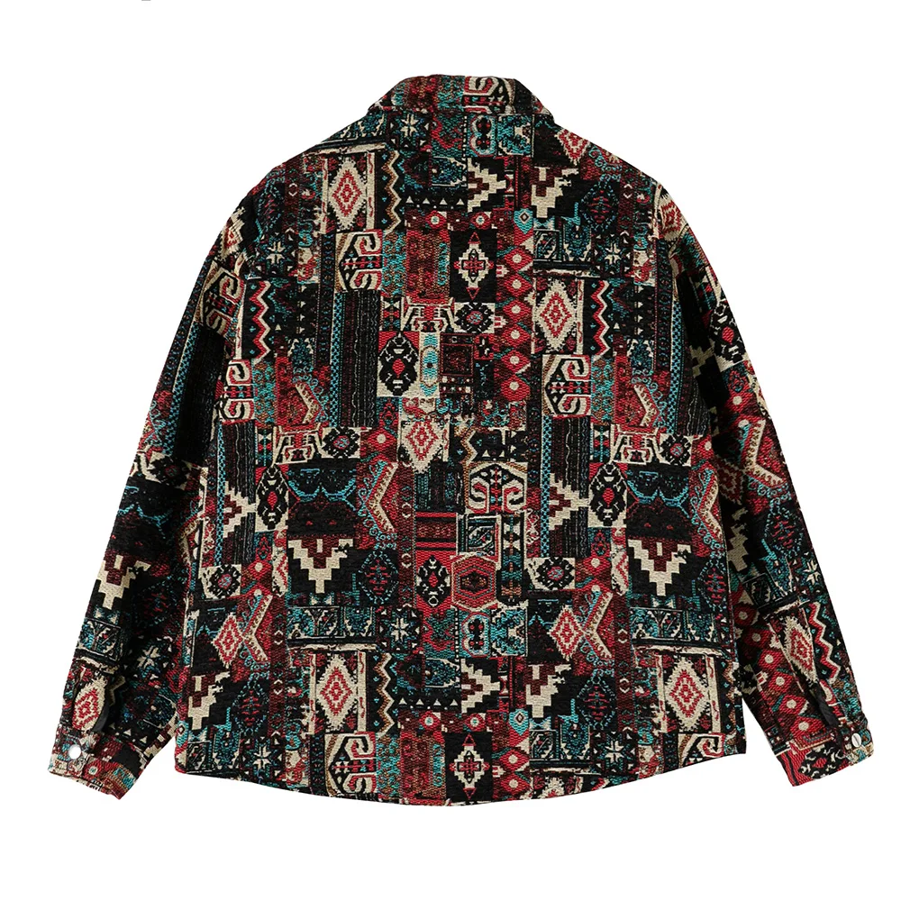 Men Jacket Ethnic Style Morocco Pattern  Jacquard Woven Coat Loose Top Outerwear