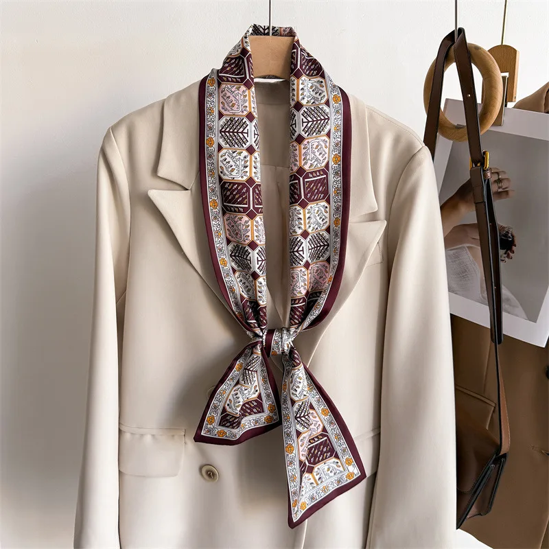 Skinny Silk Scarf Women Letter Hair Ribbons Headbands Bandana Female Bag Wrist Wrap Neckerchief Foulard Neck Ties Accessories