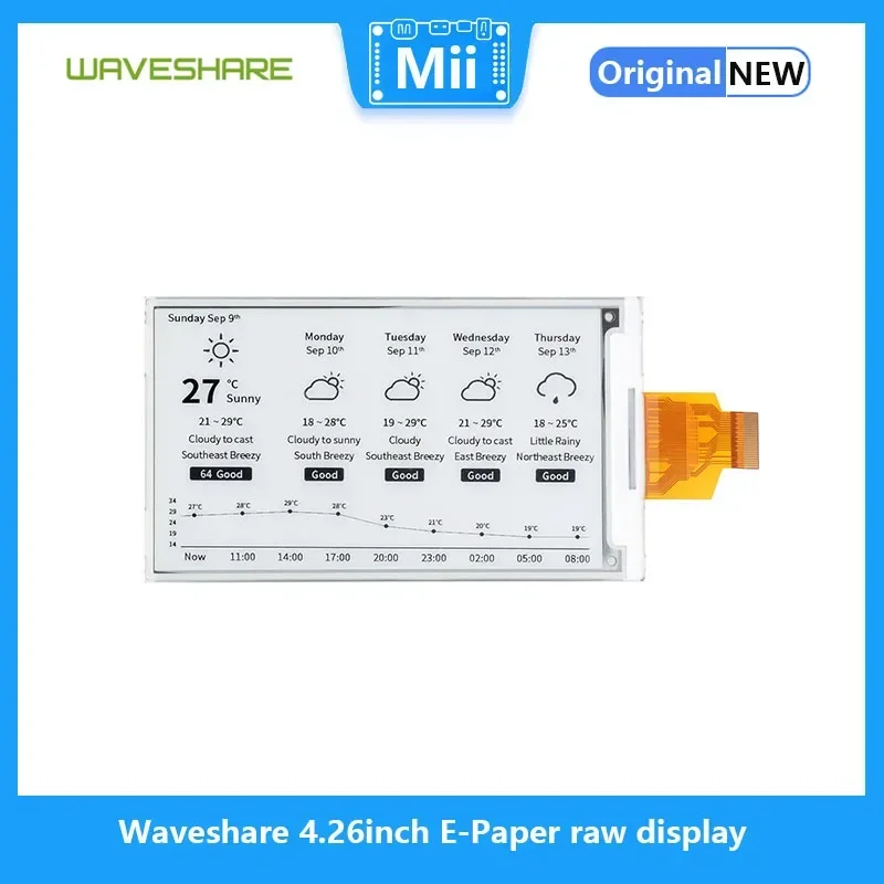 Waveshare 4.26inch E-Paper raw display, 800x480, Black/White, SPI Communication for Raspberry Pi/Jetson Nano/Arduino/STM32