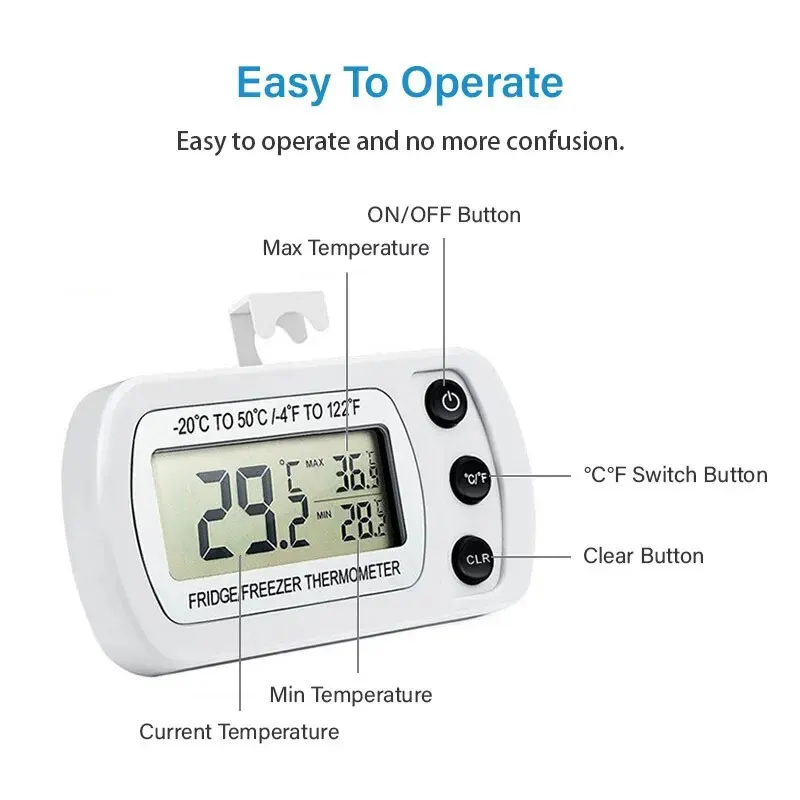 Fridge Refrigerator Freezer Digital Thermometer Max Min Temperature °C℉ Switchable Hang Stand Alarm Thermometer for Home Kitch