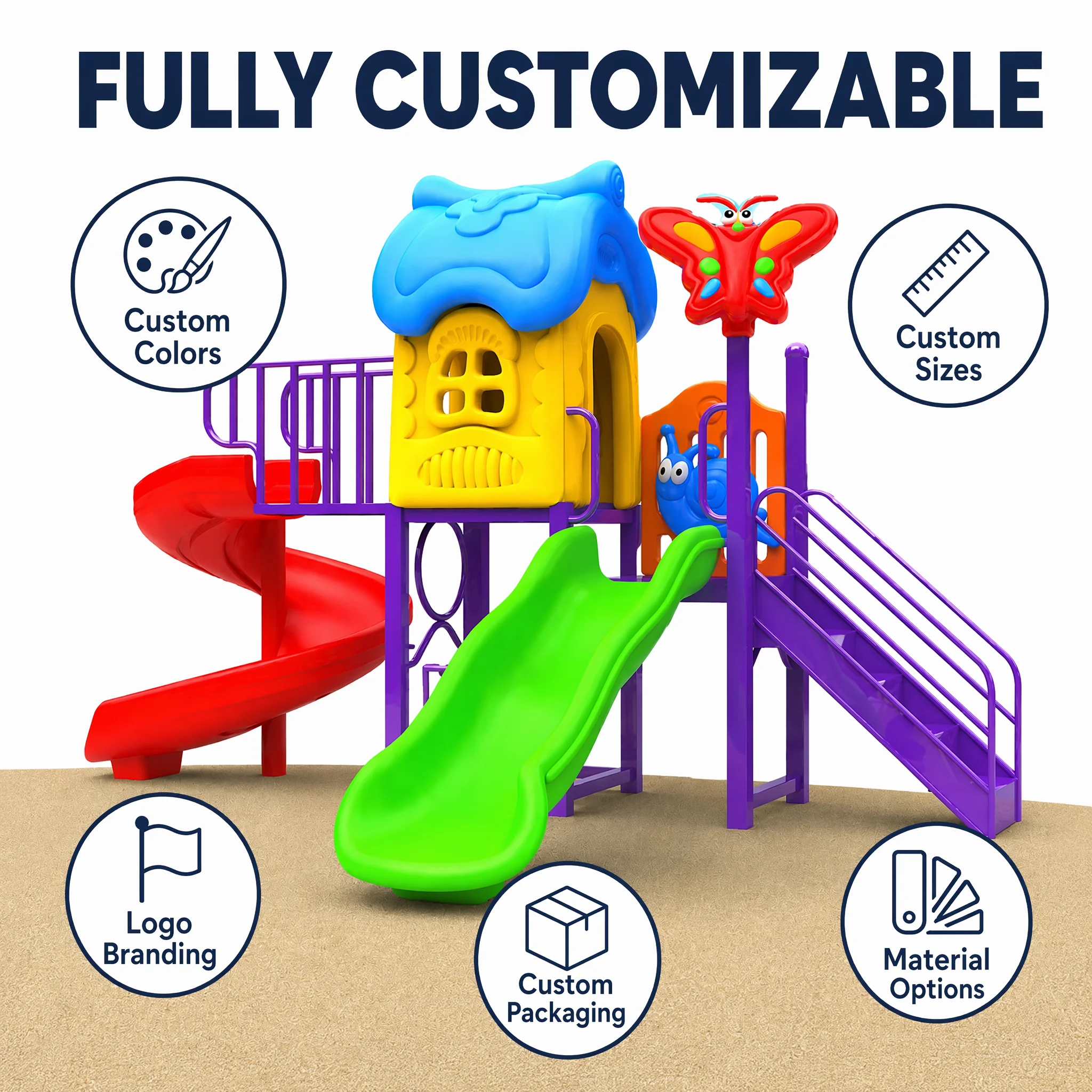 SageDelight Rides OEM Outdoor Playground Equipment Slide Set Kids Galvanized Steel HDPE School Community Wholesale