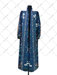 Miyake Geplooide Vintage Bedrukte Turn-Down Kraag Lange Mouw Damesjas Vrouw Winter 2024 Nieuwe Dubai Stijl Plus Size Jas