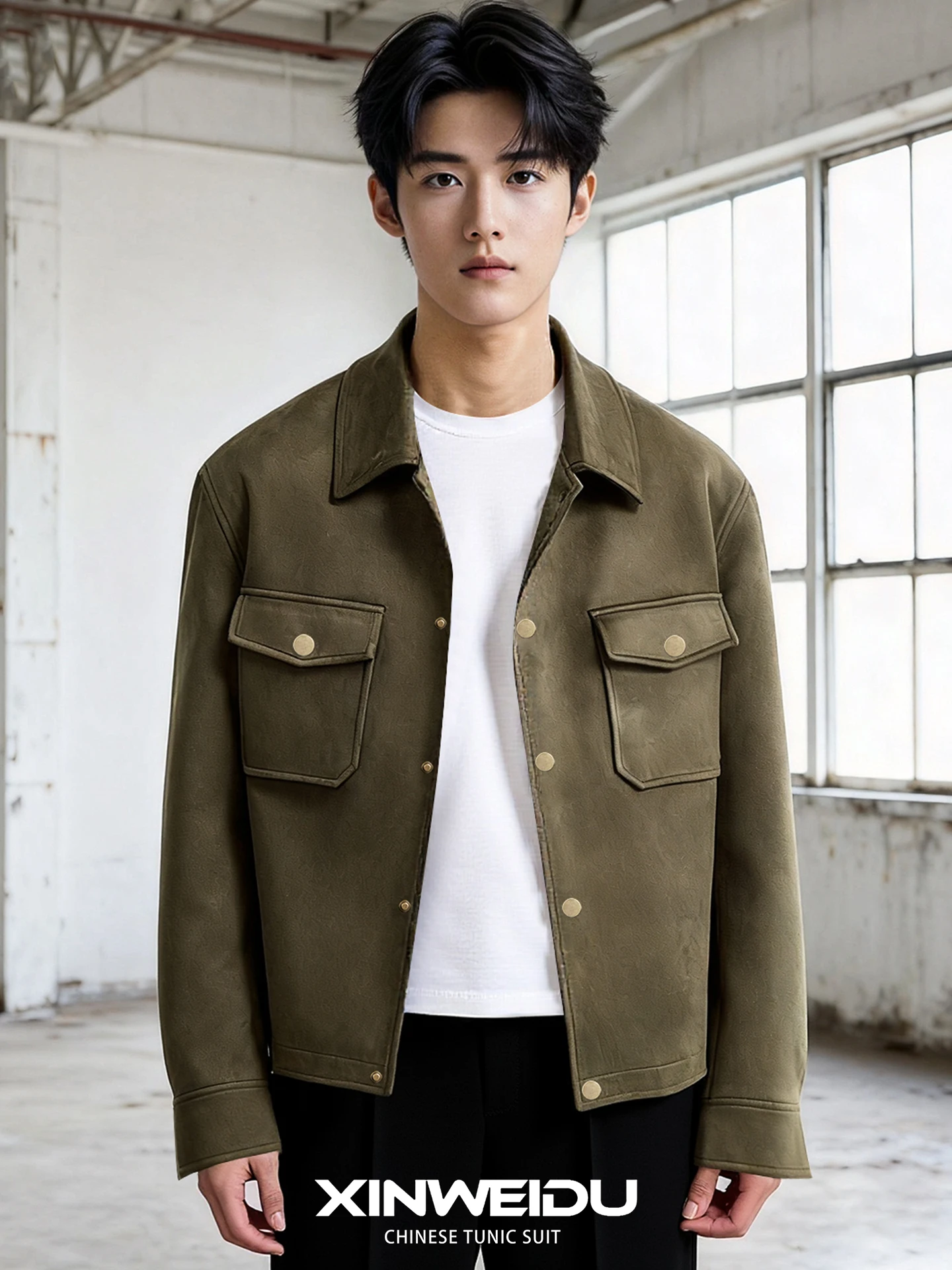 

New Dimension Men's Casual Suede Jaet Autumn Winter Commute Versatile High-End Feeling Top Layer Button down Long Sve