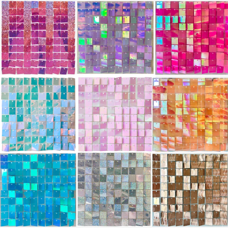 100Pcs Square Shimmer Sequin Colorful Laser Panel Wall Glitter Wedding Decor Baby Shower Birthday Christmas Event Decoration