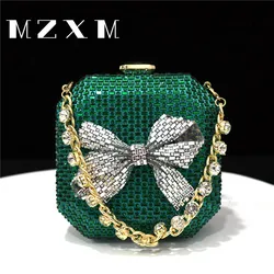 New Women's Diamond Inlaid Bow Box Square Bag European and American Style Handbag Bridal Evening Dress Party Bag