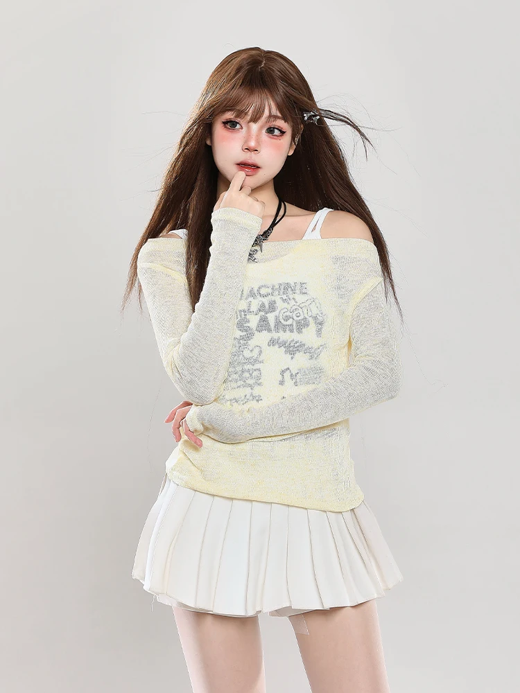 Unique Stylish Sun Protection Knitted Cover up Two Piece Set Women's Summer New Design Slim Fit Sweet And Spicy Tube Top