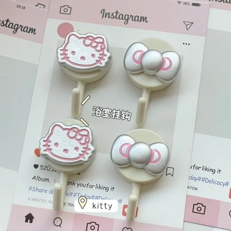 

10pcs Kawaii Hello Kitty Cartoon Hook Non Punching Strong Load Bearing Adhesive Non Marking Bathroom Hook Key Hook Wholesale