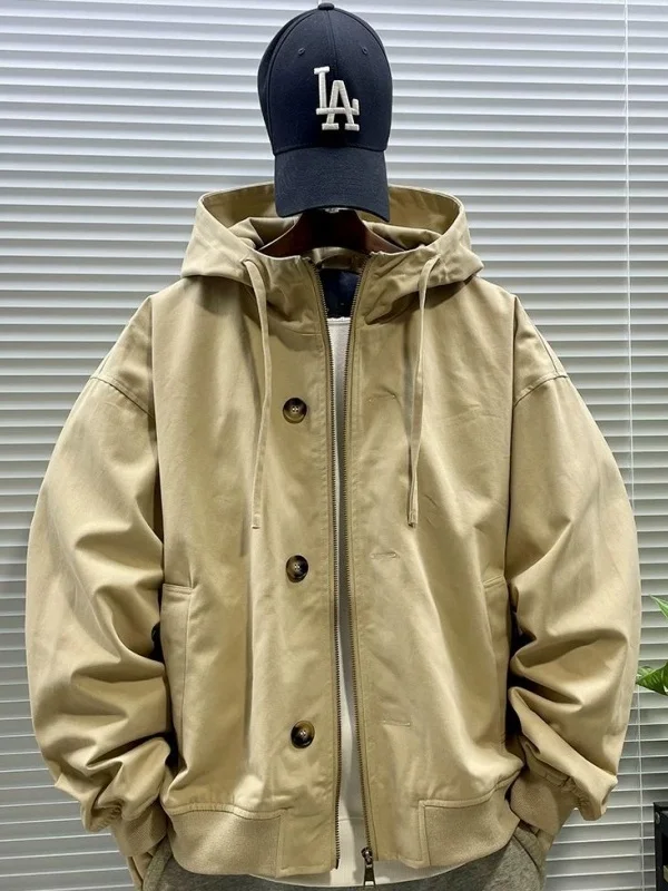 

Мужская осенняя куртка свободного кроя большого размера (300 Pou) в американском стиле, повседневная, с капюшоном, универсальная, молодежная, в стиле рабочей одежды