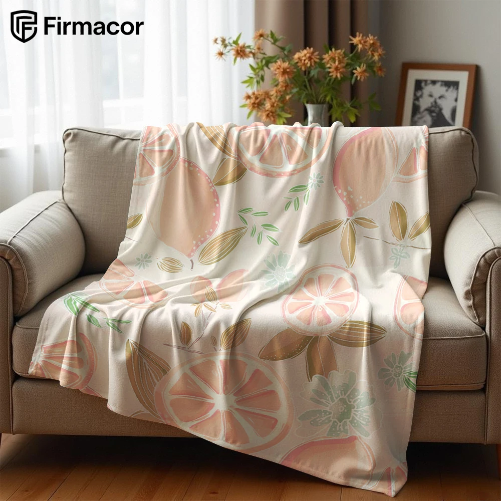 Blush Grapefruit Watercolor Cartoon Anime Print Flannel Blanket Soft Warm Throw for Kids Bedroom Sofa Bed Christmas Office Car
