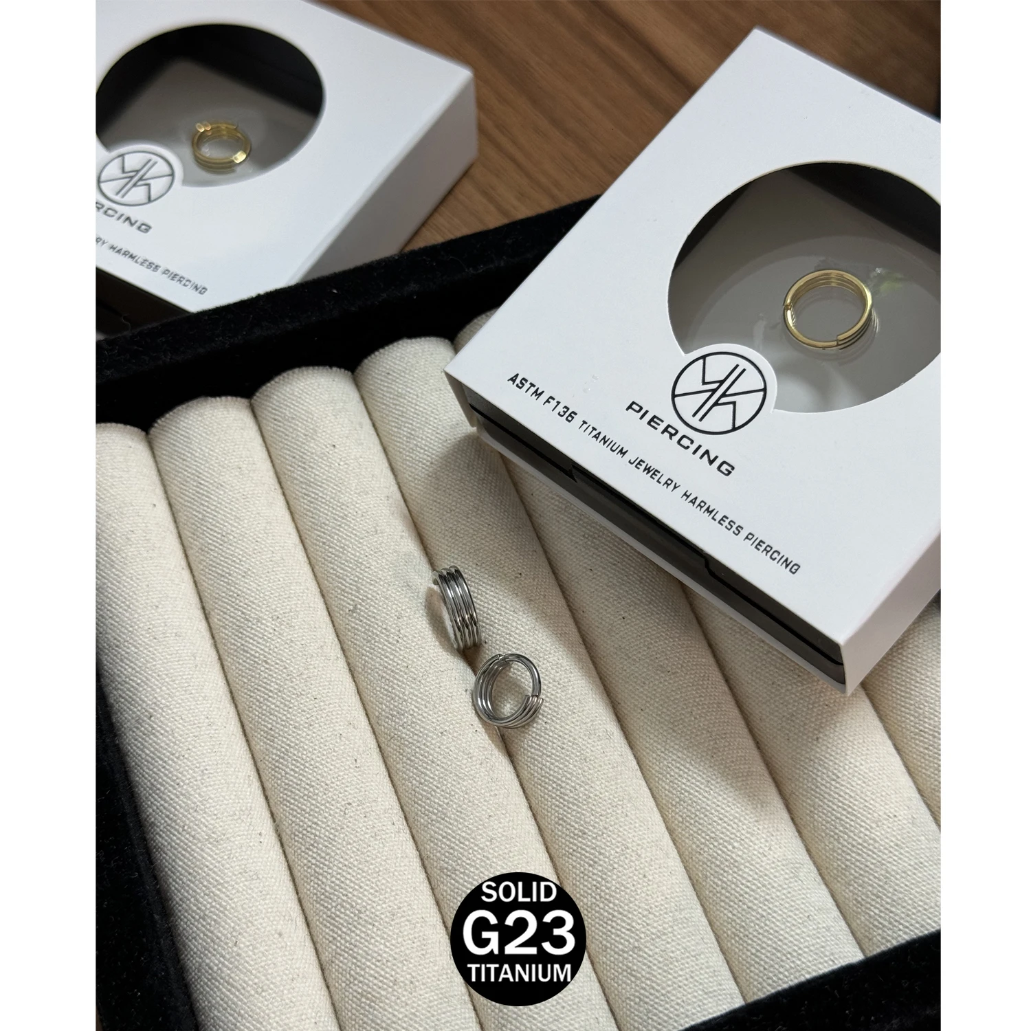 16G Titanium Nose Ring Comfortable Minimalist Triple Line Design with Box for Gift Versatile Stacked Septum Clicker Hinged Hoop