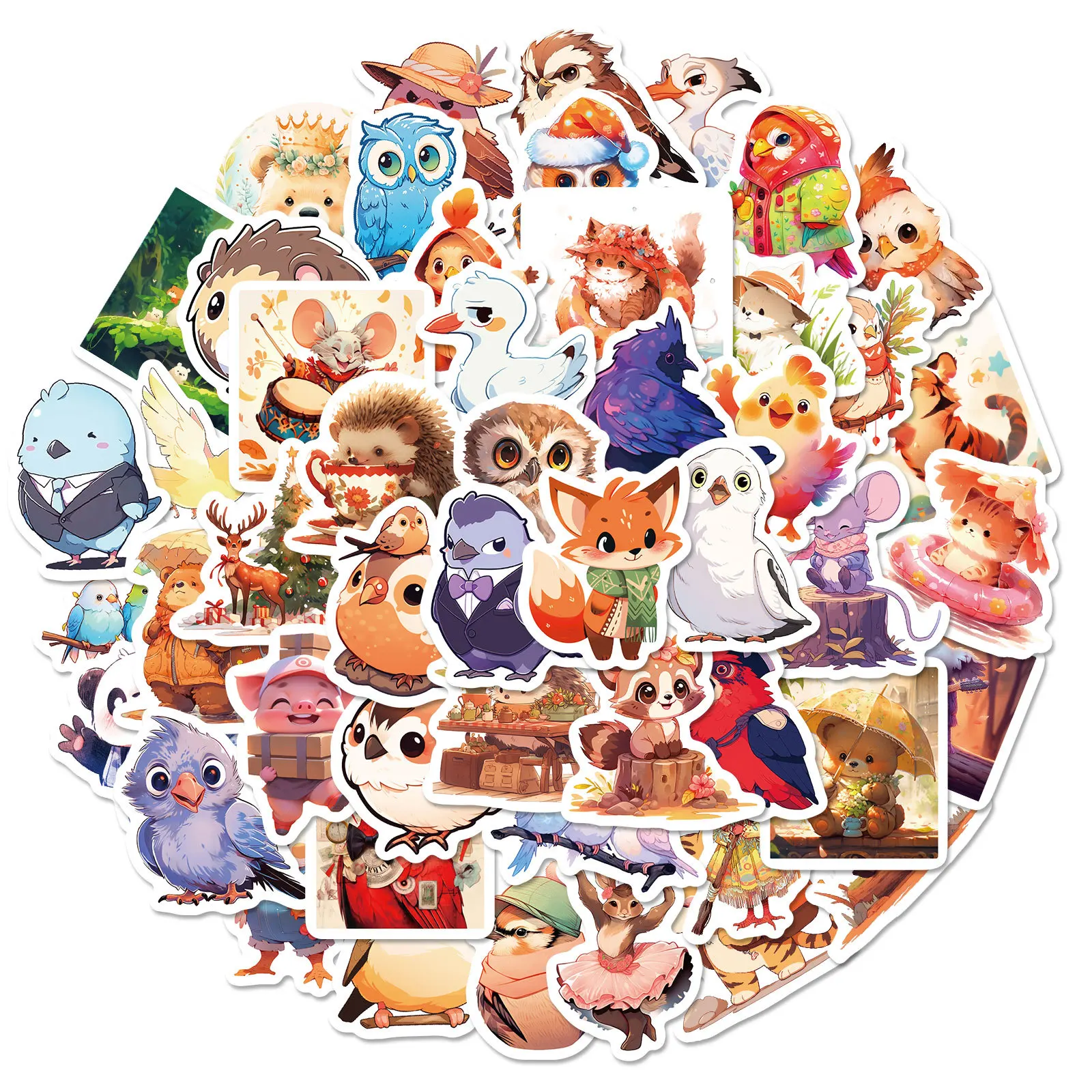 50 SZTUK Naklejek Kawaii Zwierzęta Ptak Lis Kreskówka Naklejka Styl Bajkowy Śliczne Graffiti Bagaż Laptop Telefon Gitara Samochód Rower Zabawka