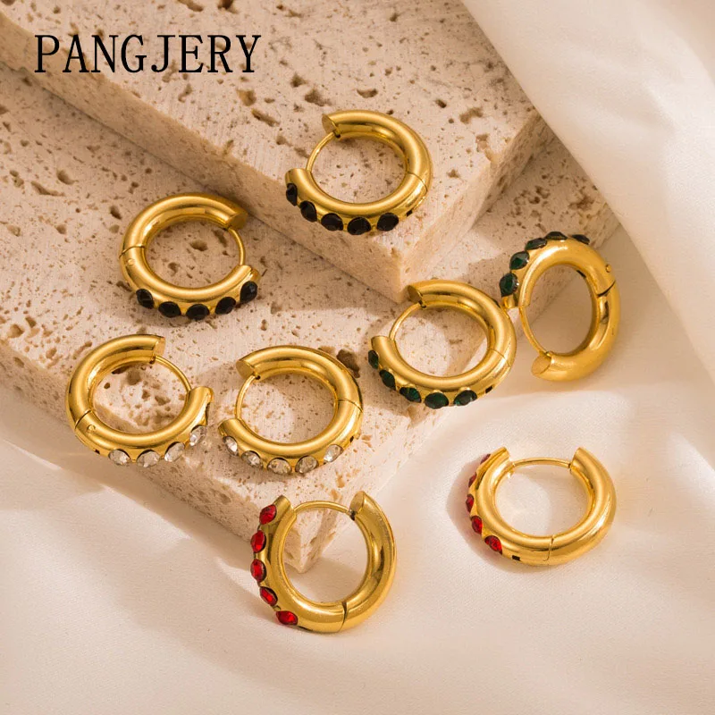 PANGJERY 316L Stainless Steel Multicolor Zircon Hoop Earrings For Women Couples Classic Trendy Simple Hip Hop Party Jewelry Gift