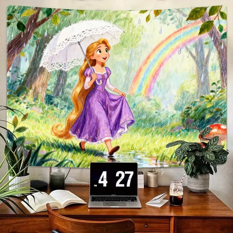 

1PC Disney Rapunzel Tapestry, Magical Princess Umbrella Rainbow Forest Wall Art, Aesthetic Living Room Bedroom Decor, Girl Gift