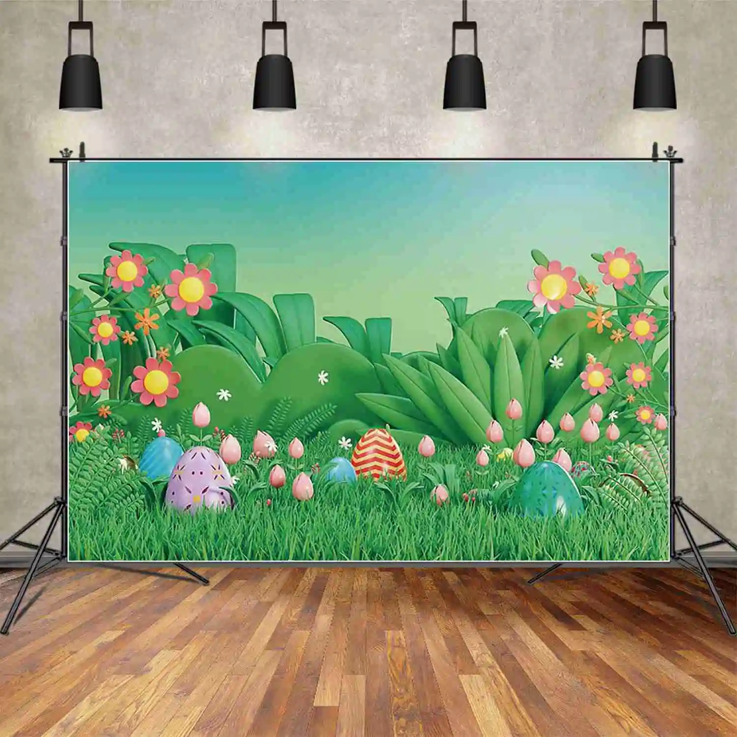 MOON.QG Easter Party Photography Backdrop Grass Bunny Tulip Photocall Background Children Photo Studio Photocall Supplies