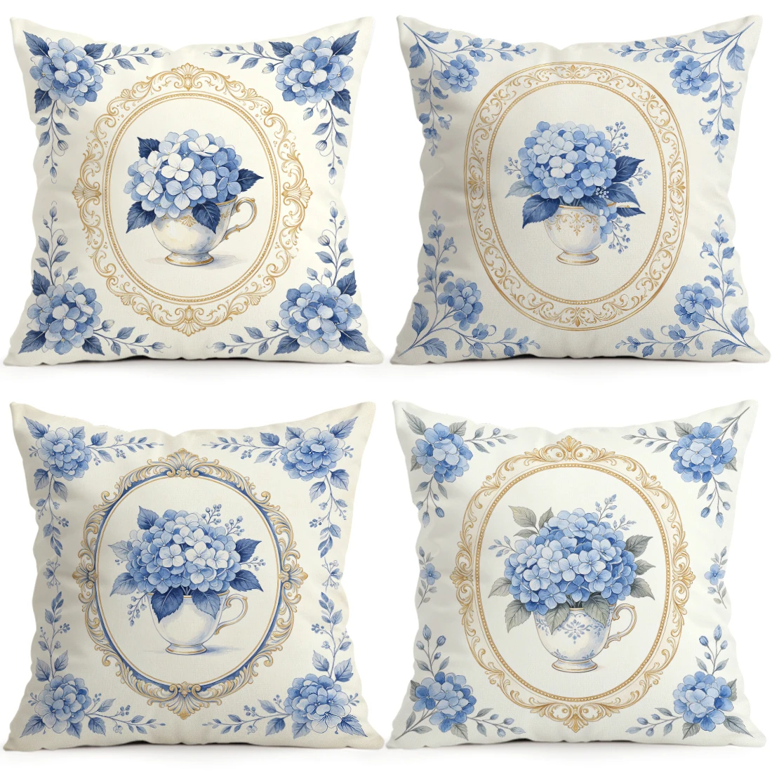 Porcelain Embroidered Pillowcase Printed Polyester 40/45/50cm Throw Pillowcover Decorative Sofa Cushion Pillowslip Home Decor