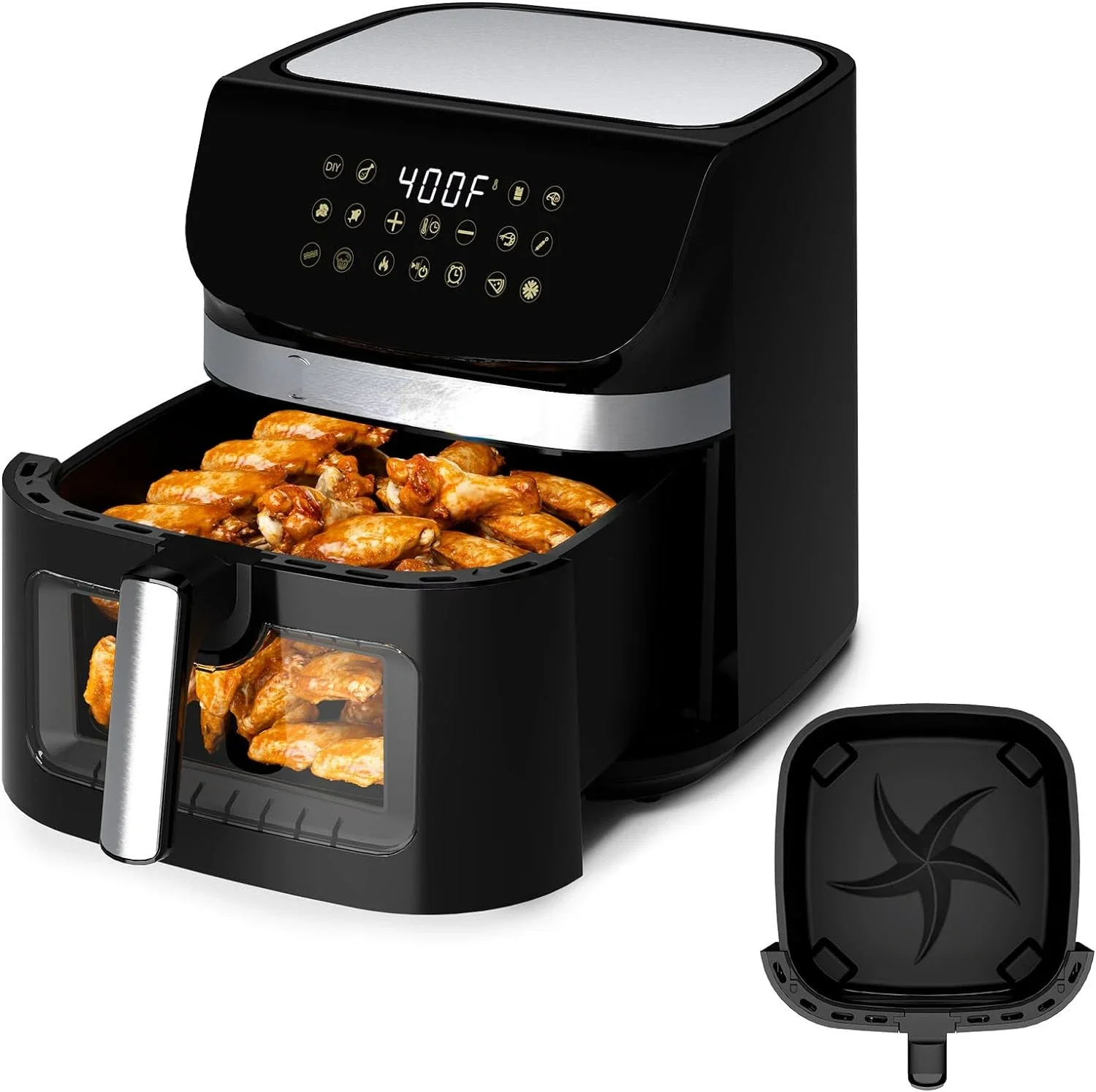 

Large Capacity Stainless Steel Kitchen 9.5QT Air Fryer - Family Size Airfryer with 400°F Temperature Controls, Nonstick Coating