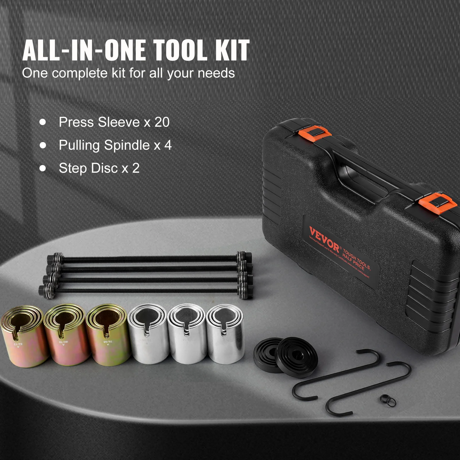 VEVOR 26 PCS Pull & Press Sleeve Kit Steel Bush Bearing Removal & Installation Set Bush Removal Insertion Sleeve Tools with Case