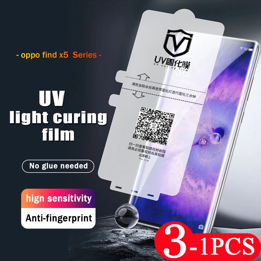 

3/2/1 шт. для OPPO A1 reno 9 6 5 4 3 pro plus Find X5 УФ фотоотверждаемая защитная пленка X2 X3 без клея защита экрана не стекло