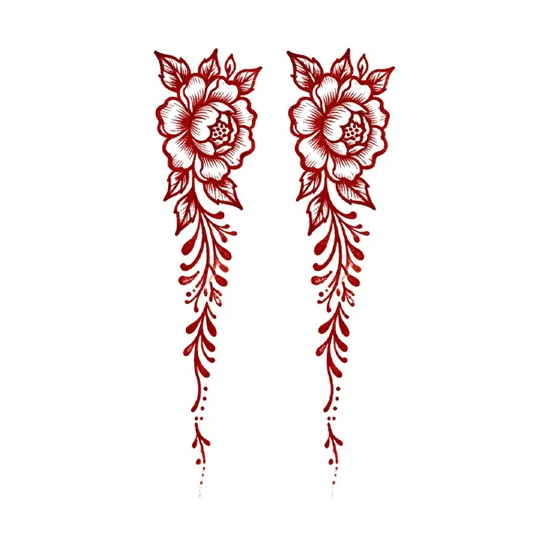 1P ملصق وشم مؤقت على شكل زهرة الفاوانيا الحمراء، مقاوم للماء والعرق، وشم مزيف، نمط زهرة فنية مرسومة يدويًا.