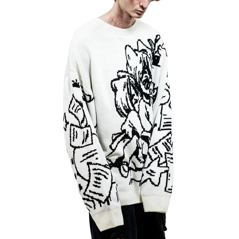 Hip Hop Rap Retro Pullover Knit Sweater Cartoon Comics Gothic Punk Vintage Loose Men's Jumpers Knitwears New Women Sweater top