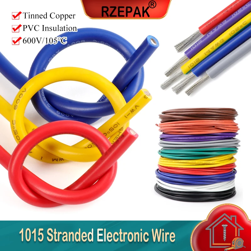 1/5/10m 1015 Electric Wire AWG 24 22 20 18 16 14 12 10 8 DIY Lamp Lighting Line 600V 105℃ PVC Insulation Tinned Copper Cable